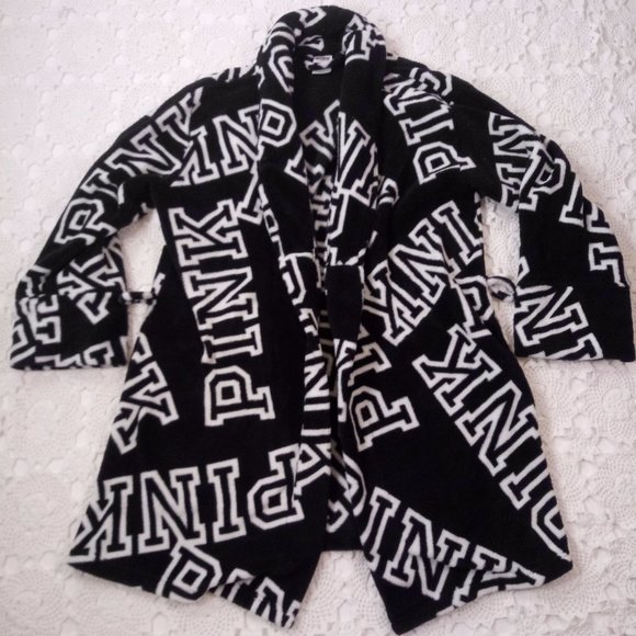 PINK Victoria's Secret Other - VS Pink M/L Black Fleece Robe All Over Print GUC